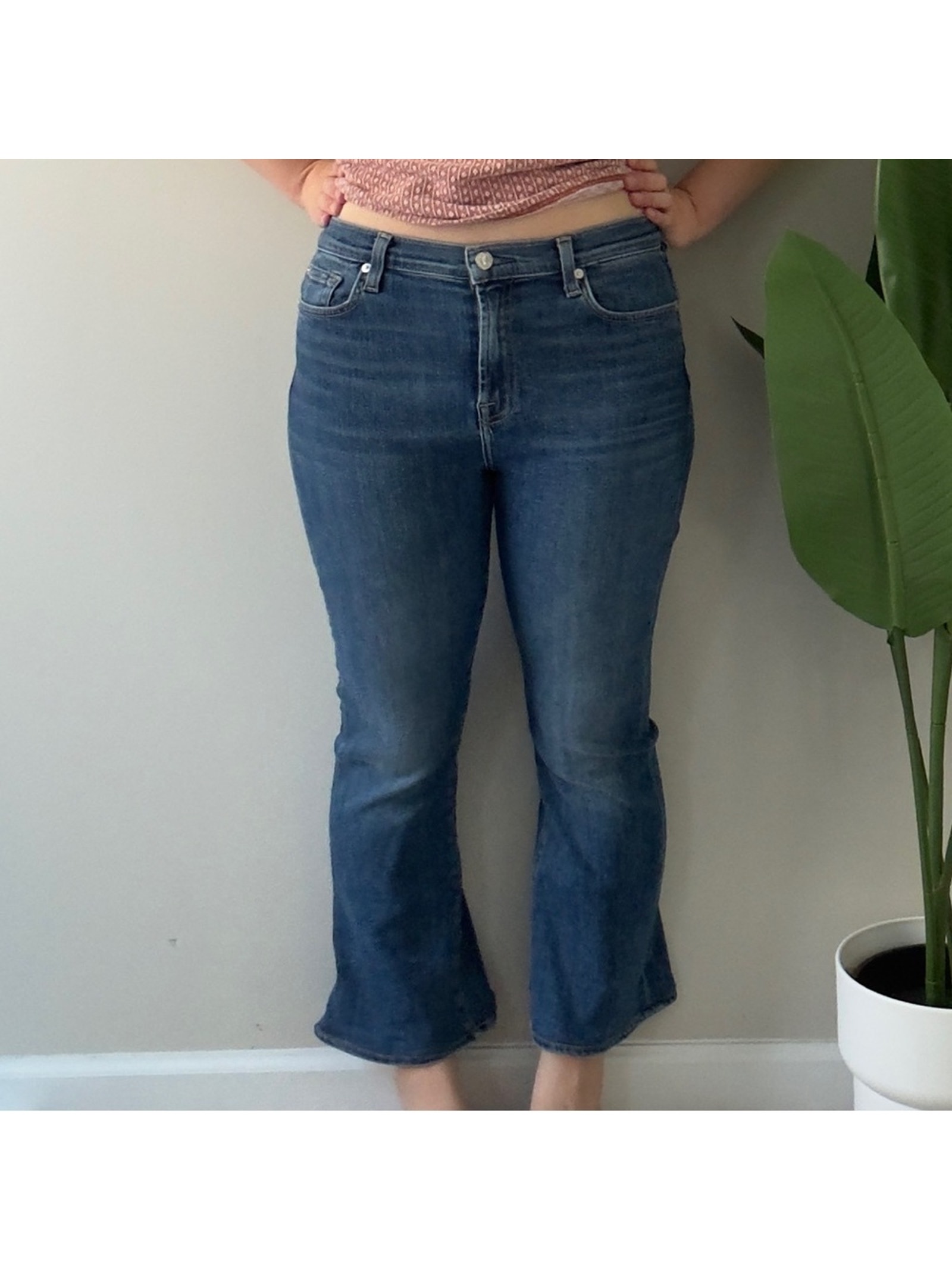 7 For All Mankind High Waist Slim Kick Jeans Dark Blue Wash Flare Jean Denim Euc